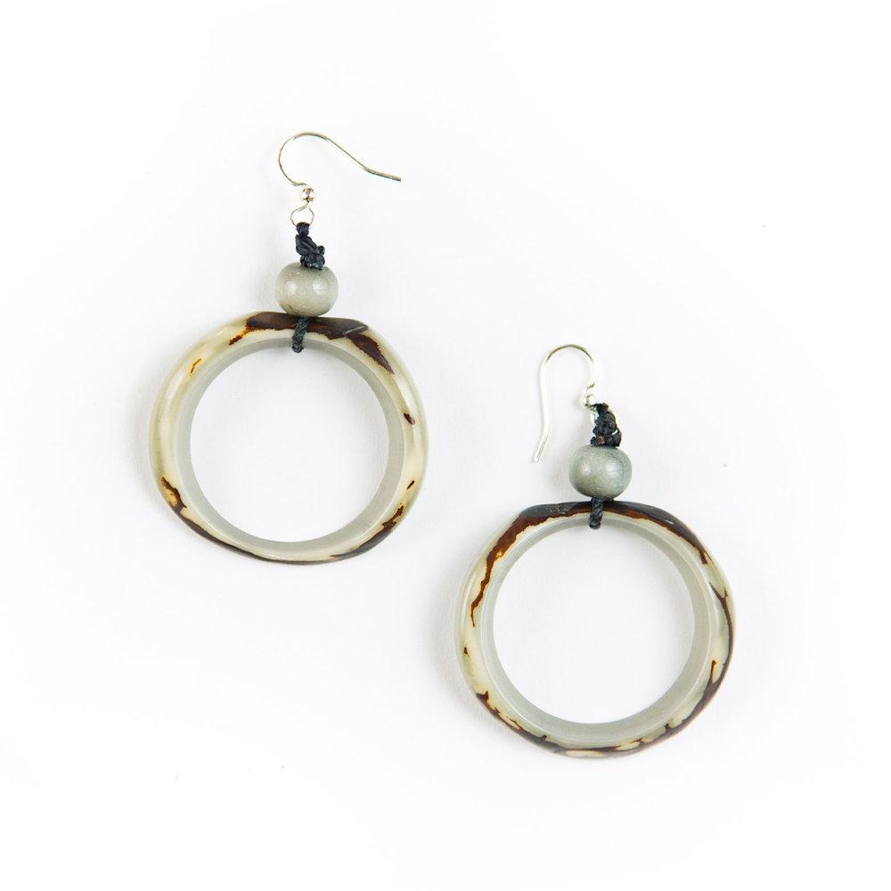 Ring of Life Earrings-Charcoal-Tagua by Soraya Cedeno