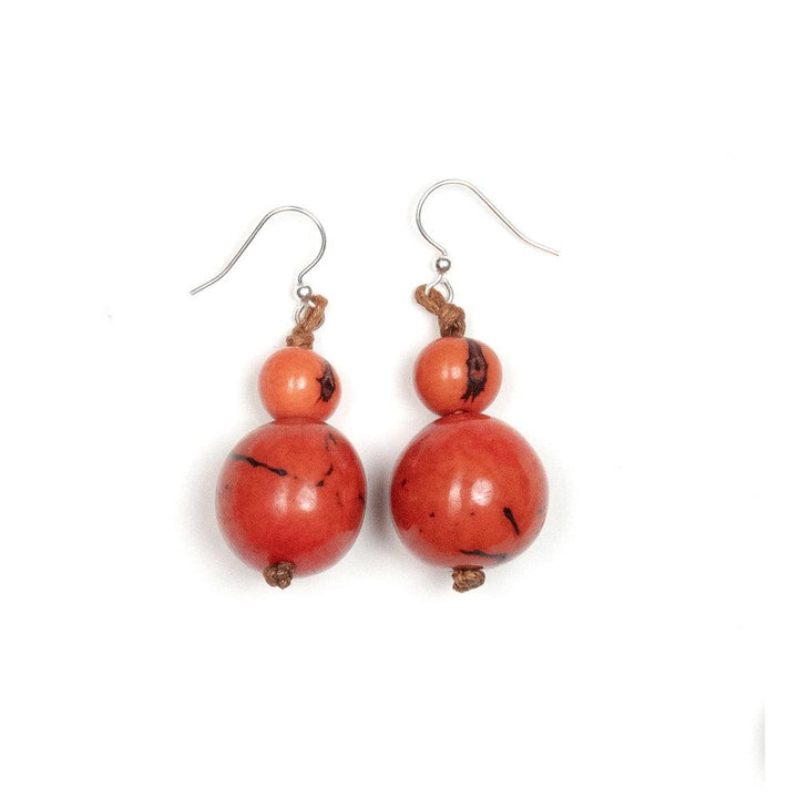 Semilla Earrings-Poppy Coral-Tagua by Soraya Cedeno