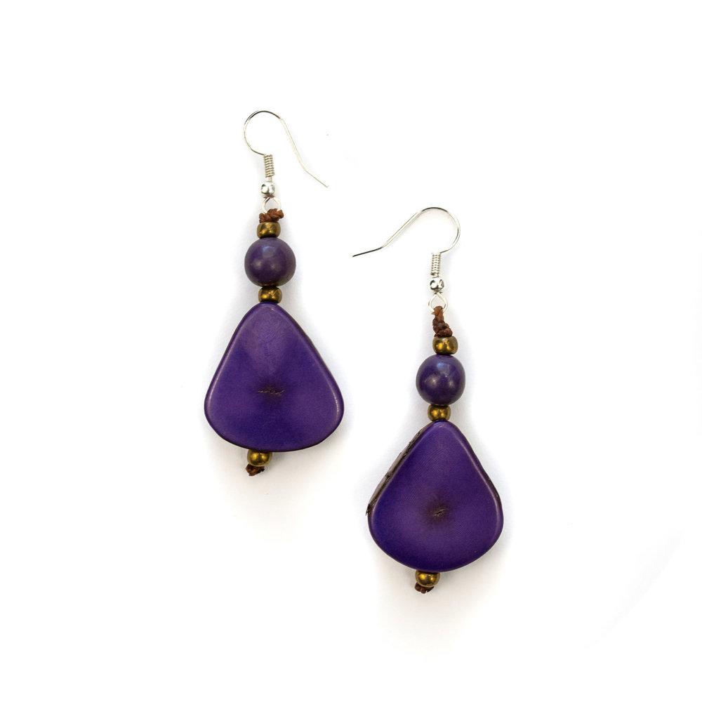 Alma Earrings-Purple-Tagua by Soraya Cedeno