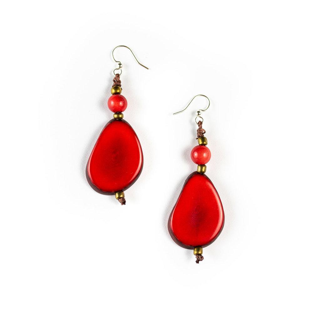 Alma Earrings-Red-Tagua by Soraya Cedeno