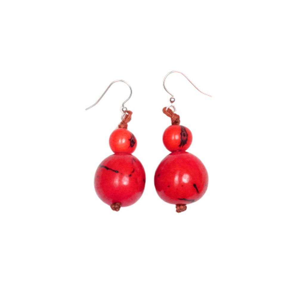 Semilla Earrings-Red-Tagua by Soraya Cedeno