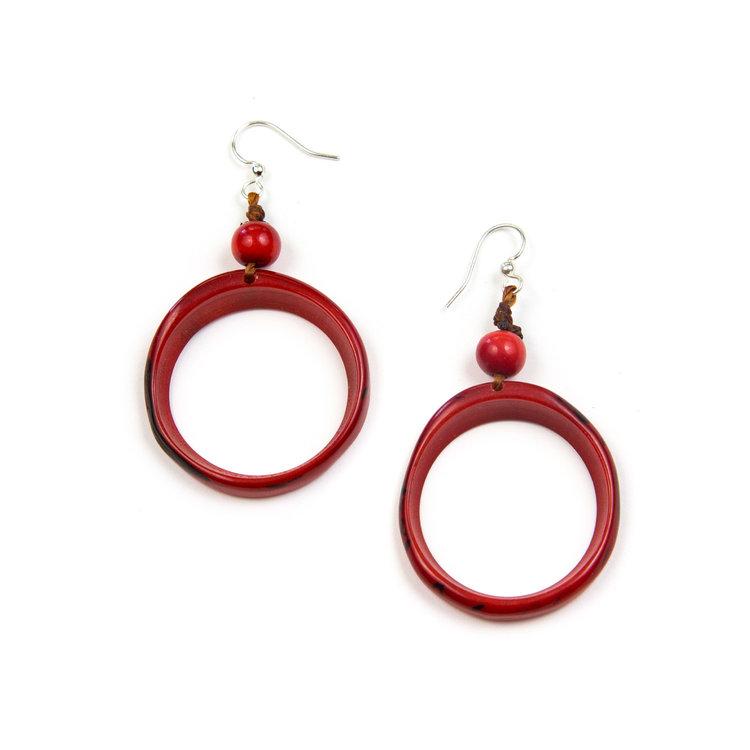 Ring of Life Earrings-Rojo-Tagua by Soraya Cedeno