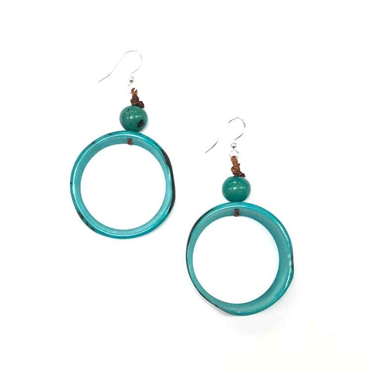 Ring of Life Earrings-Turquoise-Tagua by Soraya Cedeno