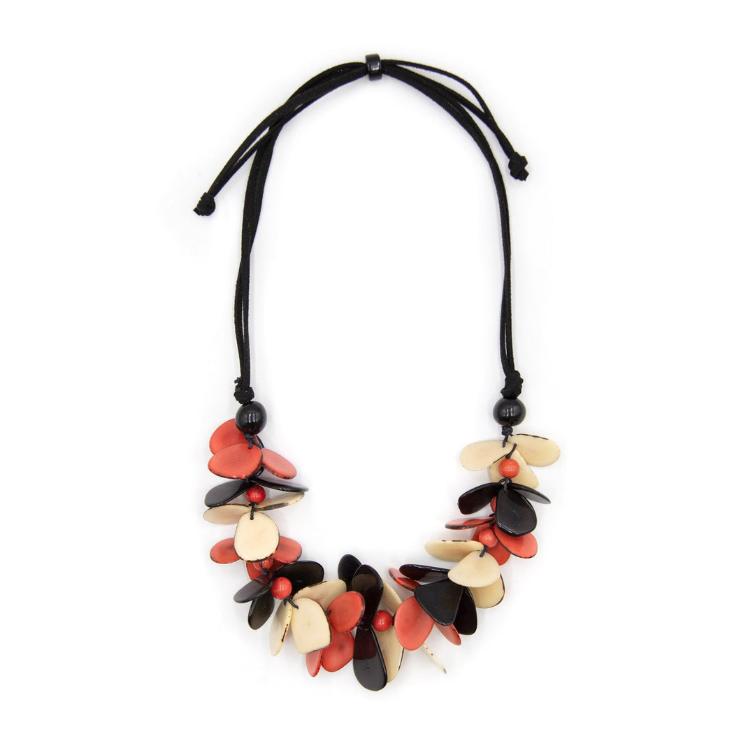 Mariposa Necklace-Poppy Coral/Black-Tagua by Soraya Cedeno